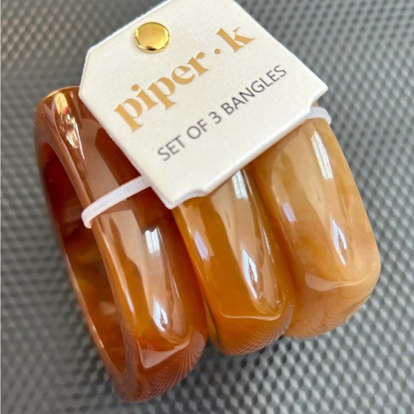 NWT ⚜️🤎⚜️ Piper K Set of 3 Bangles, Marbleized Amber-Brown Shades, Chunky - Picture 6 of 11